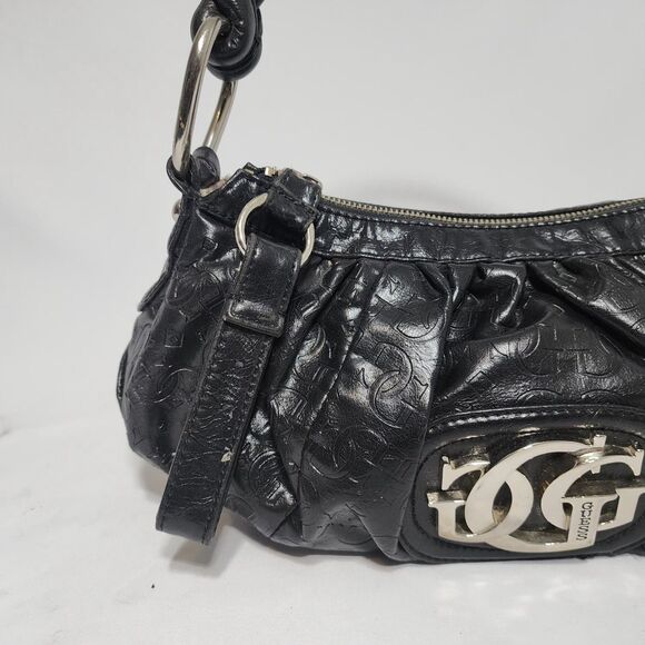 Guess Y2K Black Vegan Leather GGG Logo Embossed Mini Shoulder Hobo Bag Purse VTG - Picture 5 of 16